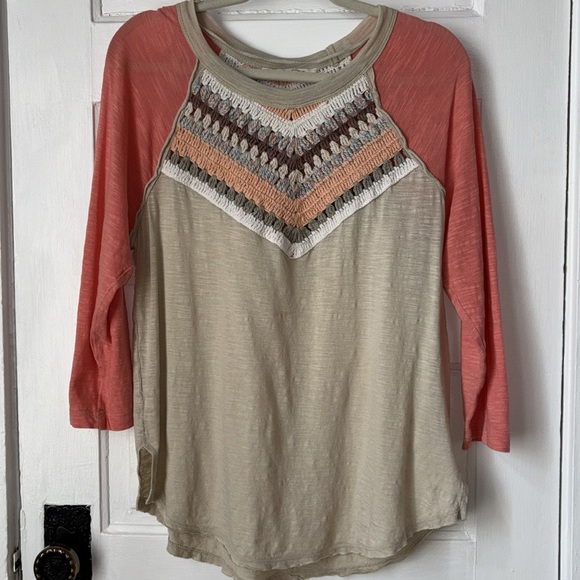 Free People Tops - WE THE FREE SPRING BOUND COLORBLOCK CROCHET RAGLAN TEE